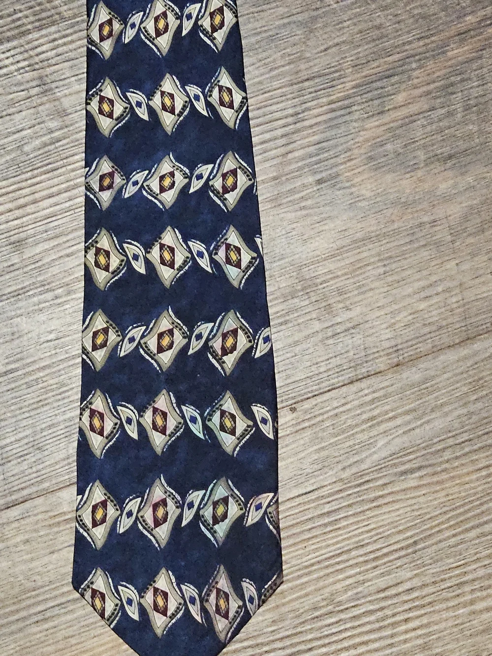 Wembley Navy Patterned Silk Tie with Gold and White Accents